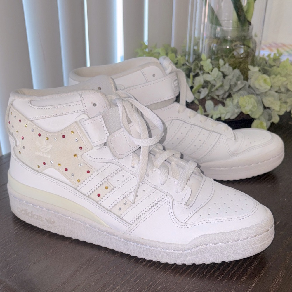Adidas Women's White and Cream High-Top Sneakers